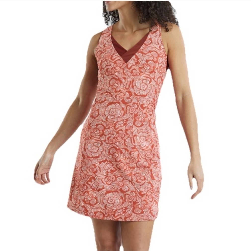 Title Nine Coral Floral V-Neck Mini Dress, Womans Large